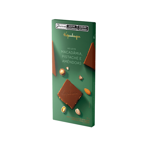 Tablete ao Leite com Macadâmia, Pistache e Amêndoas 90g